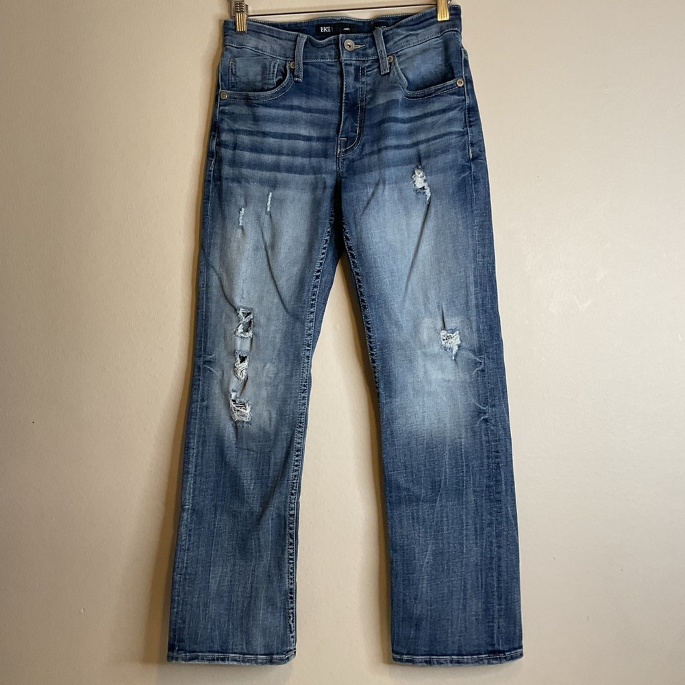BKE Jake Men’s Medium Wash Blue Straight-Leg Jeans Distressed 30x32‎